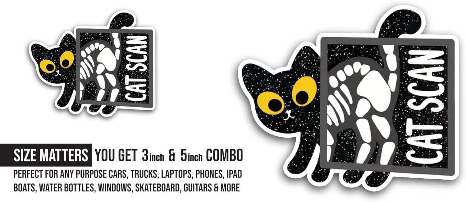 2 (Pieces) 3" and 5" Cat Scan Sticker, Waterproof Vinyl Decals for Many Purpose Like Cars, Trucks, Laptops, Phones, Windows and More