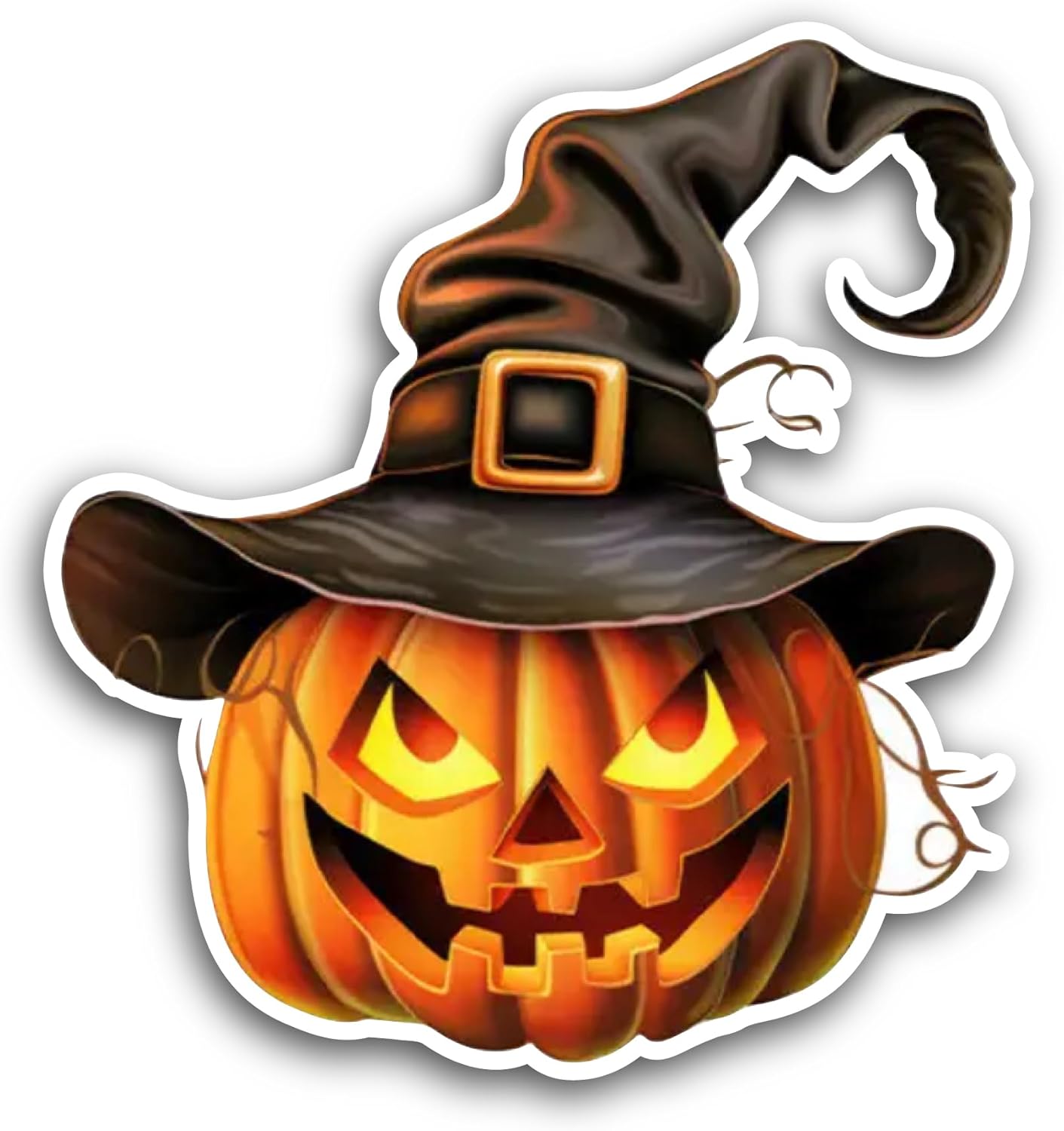 2 (Pieces) 3" and 5" Halloween Pumpkin with Witch Hat Sticker, Waterproof Vinyl Decals for Many Purpose Like Cars, Trucks, Laptops, Phones, Windows and More