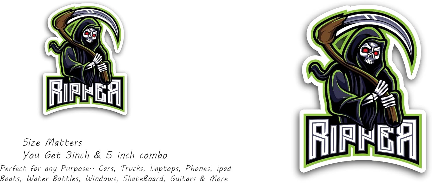 2 (Pieces) 3" and 5" Skull Ripper Sticker, Waterproof Vinyl Decals for Many Purpose Like Cars, Trucks, Laptops, Phones, Windows and More