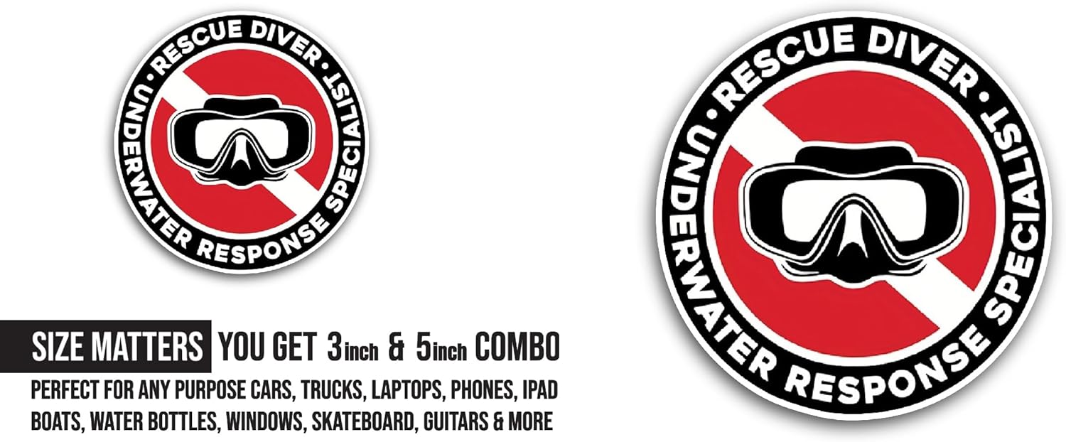 2 (Pieces) 3" and 5" Rescue Diver Sticker, Waterproof Vinyl Decals for Many Purpose Like Cars, Trucks, Laptops, Phones, Windows and More
