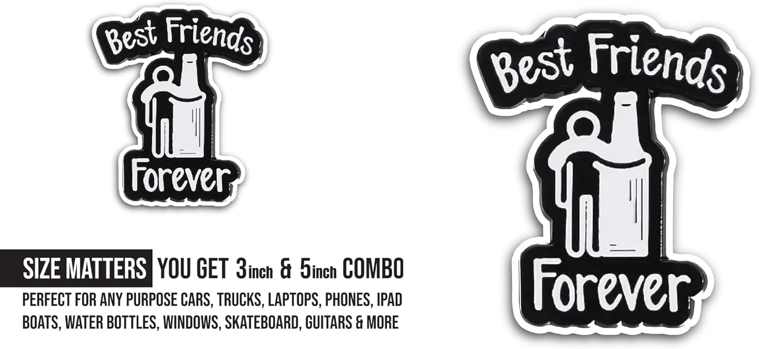 2 (Pieces) 3" and 5" Best Friends Forever Sticker, Waterproof Vinyl Decals for Many Purpose Like Cars, Trucks, Laptops, Phones, Windows and More