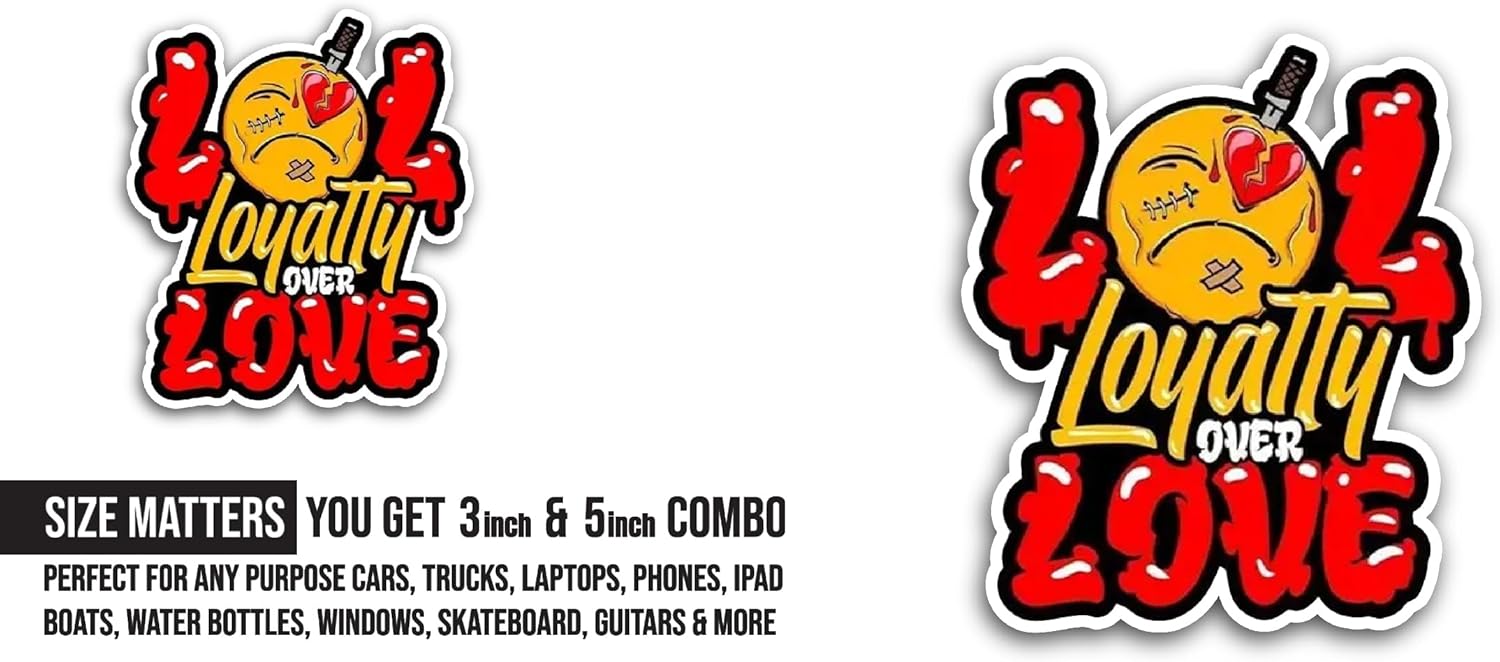 2 (Pieces) 3" and 5" Loyalty Over Love Sticker, Waterproof Vinyl Decals for Many Purpose Like Cars, Trucks, Laptops, Phones, Windows and More