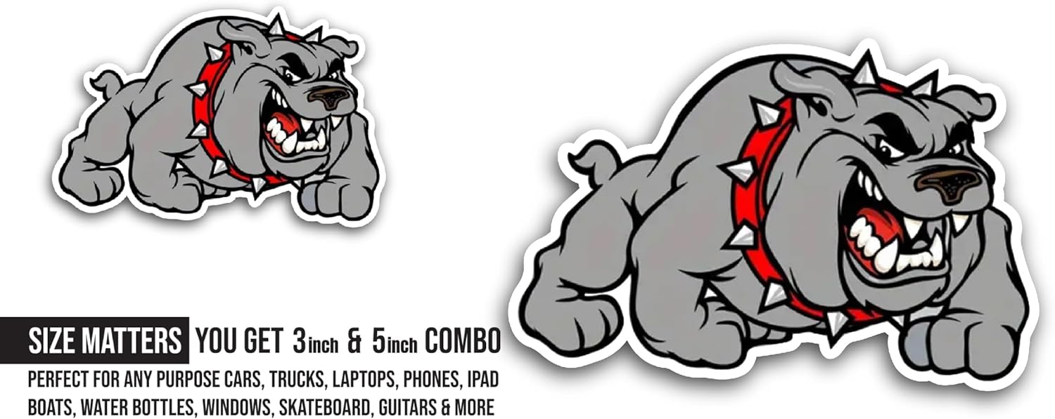 2 (Pieces) 3" and 5" Angry Bulldog Sticker, Waterproof Vinyl Decals for Many Purpose Like Cars, Trucks, Laptops, Phones, Windows and More