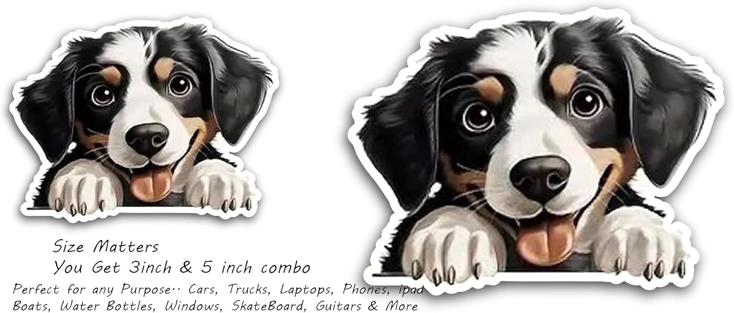 2 (Pieces) 3" and 5" Adorable Black and White Mixed Breed Dog Decal Sticker, Waterproof Vinyl Decals for Many Purpose Like Cars, Trucks, Laptops, Phones, Windows and More