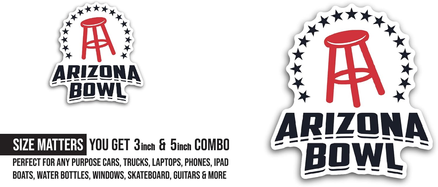 2 (Pieces) 3" and 5" Ariz0na Bowl Sticker, Waterproof Vinyl Decals for Many Purpose Like Cars, Trucks, Laptops, Phones, Windows and More