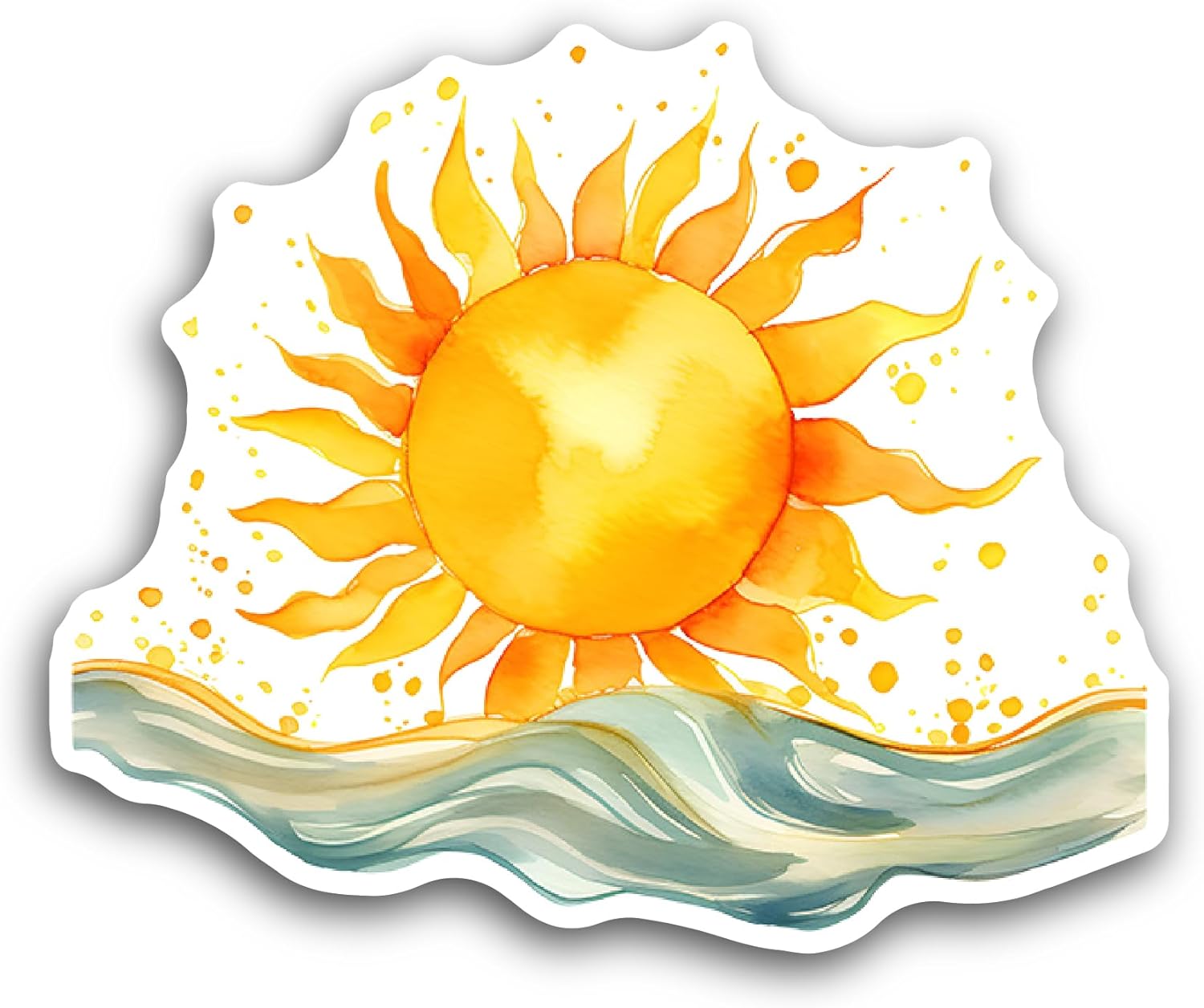 2 (Pieces) 3" and 5" Yellow Sun and Ocean Sticker, Waterproof Vinyl Decals for Many Purpose Like Cars, Trucks, Laptops, Phones, Windows and More