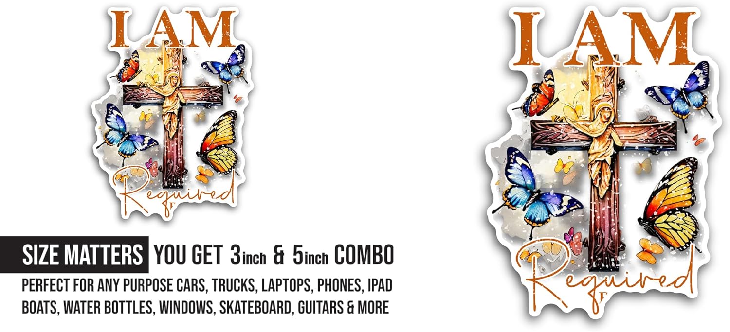 2 (Pieces) 3" and 5" I Am Text with Cross Sticker, Waterproof Vinyl Decals for Many Purpose Like Cars, Trucks, Laptops, Phones, Windows and More