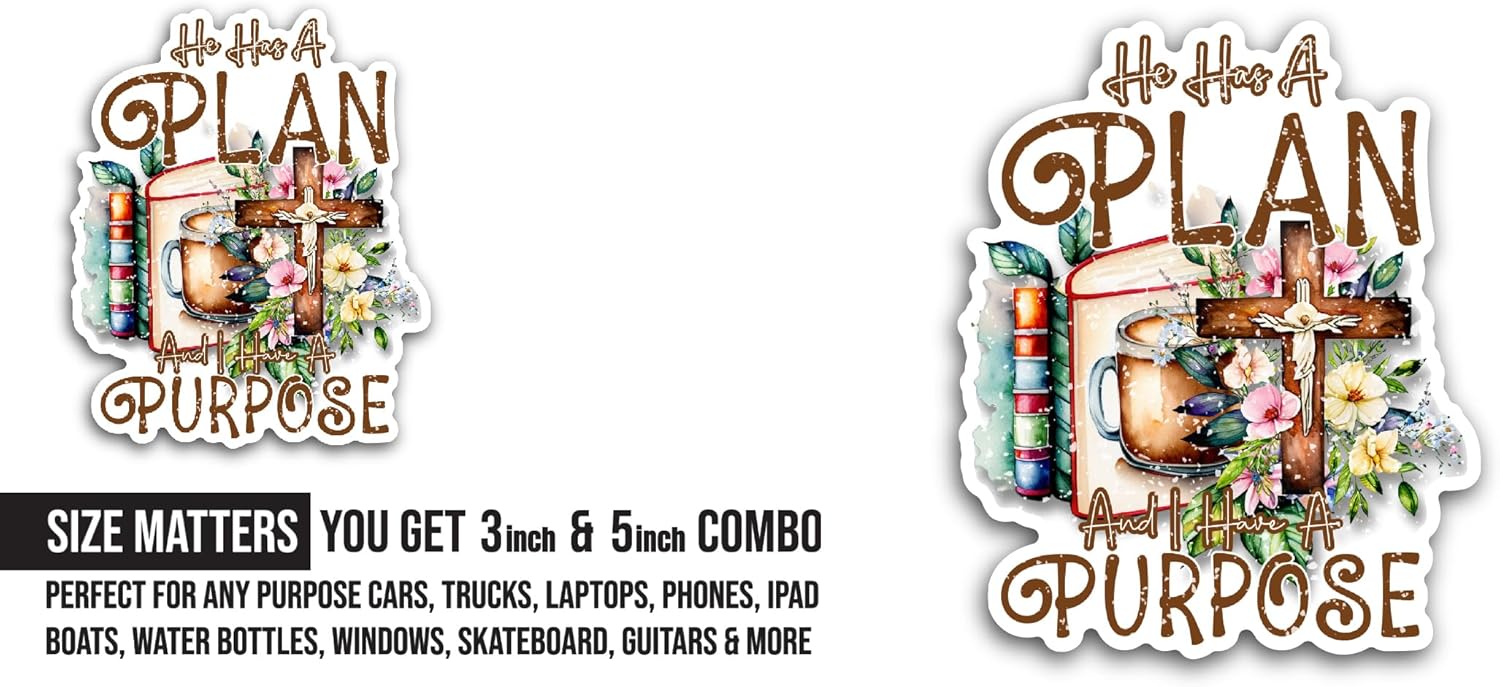 2 (Pieces) 3" and 5" He Has A Plan Sticker, Waterproof Vinyl Decals for Many Purpose Like Cars, Trucks, Laptops, Phones, Windows and More
