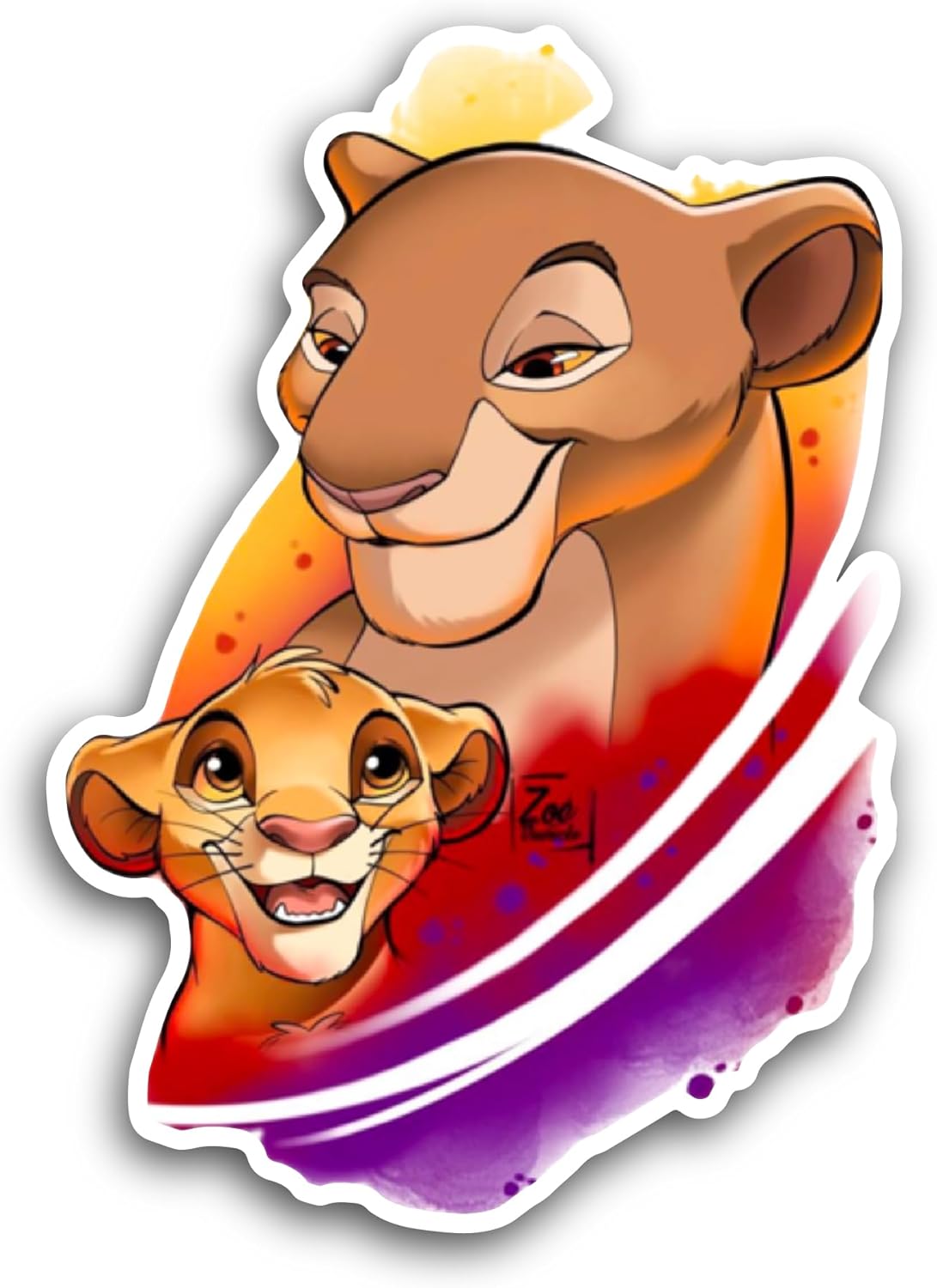 2 (Pieces) 3" and 5" Cute Cartoon Lions Sticker, Waterproof Vinyl Decals for Many Purpose Like Cars, Trucks, Laptops, Phones, Windows and More