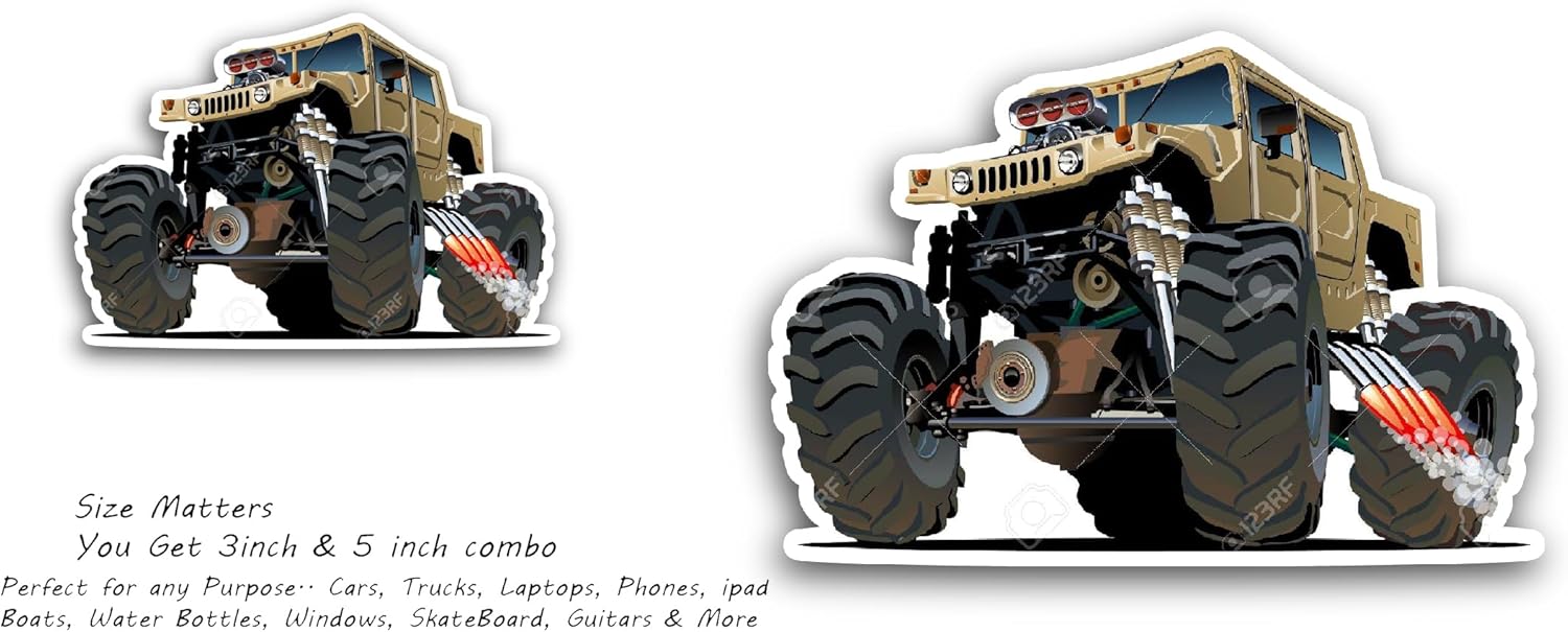 2 (Pieces) 3" and 5" Hummer Jeep Sticker, Waterproof Vinyl Decals for Many Purpose Like Cars, Trucks, Laptops, Phones, Windows and More