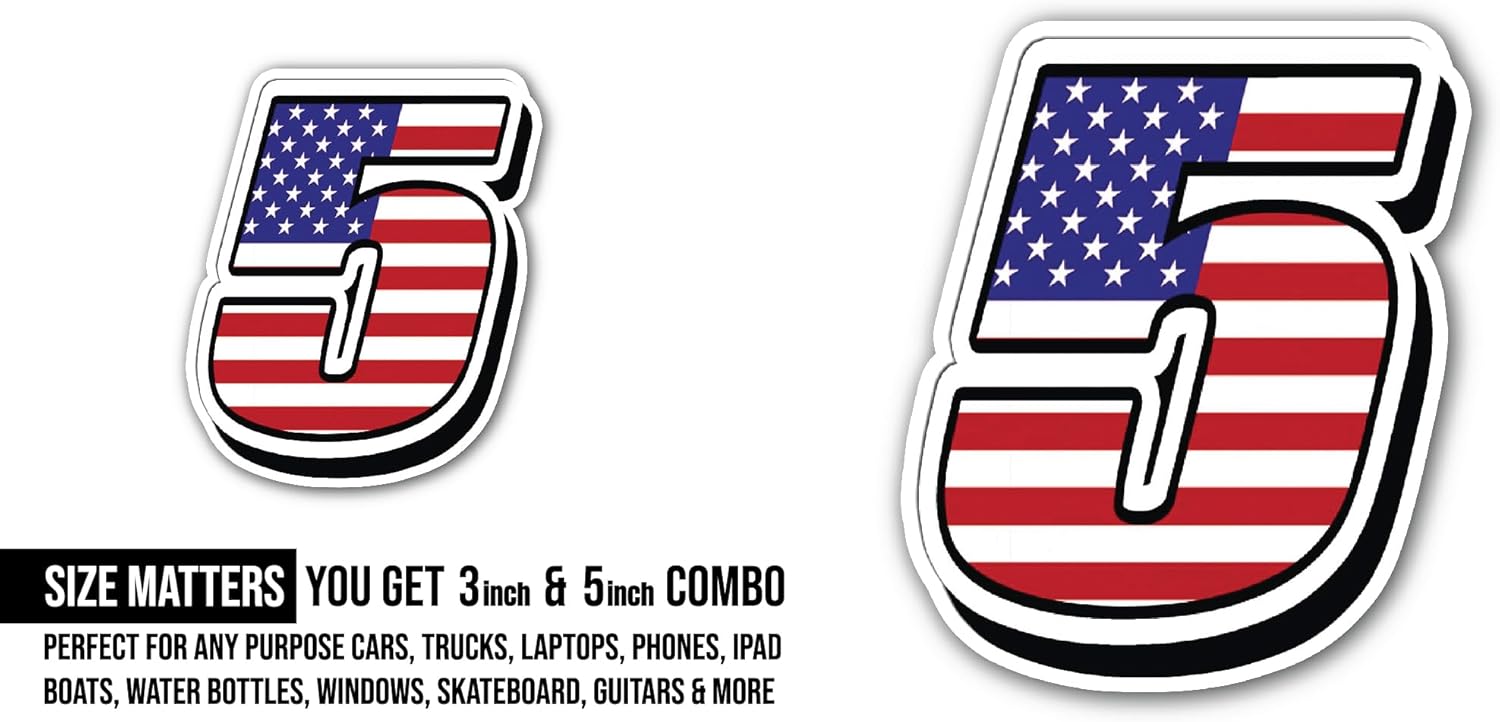 2 (Pieces) 3" and 5" American Flag in Number 5 Sticker, Waterproof Vinyl Decals for Many Purpose Like Cars, Trucks, Laptops, Phones, Windows and More