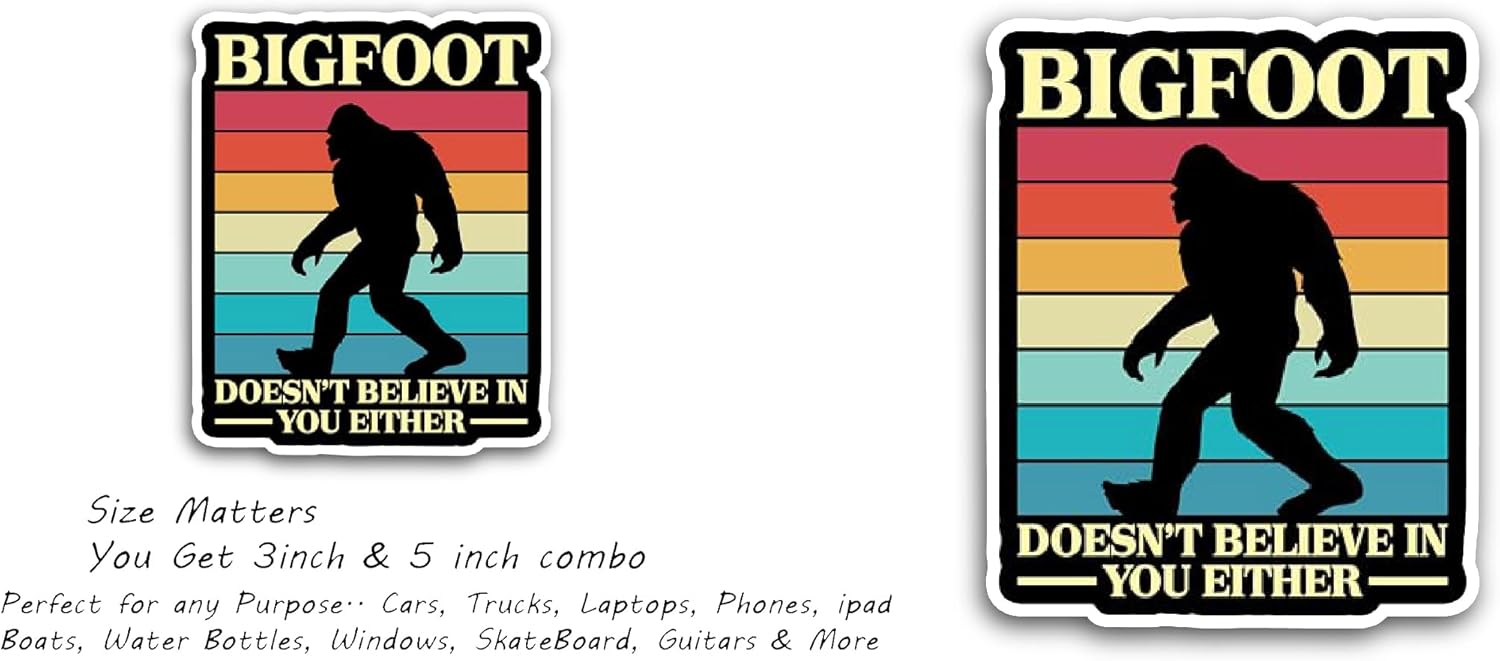 2 (Pieces) 3" and 5" Bigfoot Text With Yeti Sticker, Waterproof Vinyl Decals for Many Purpose Like Cars, Trucks, Laptops, Phones, Windows and More