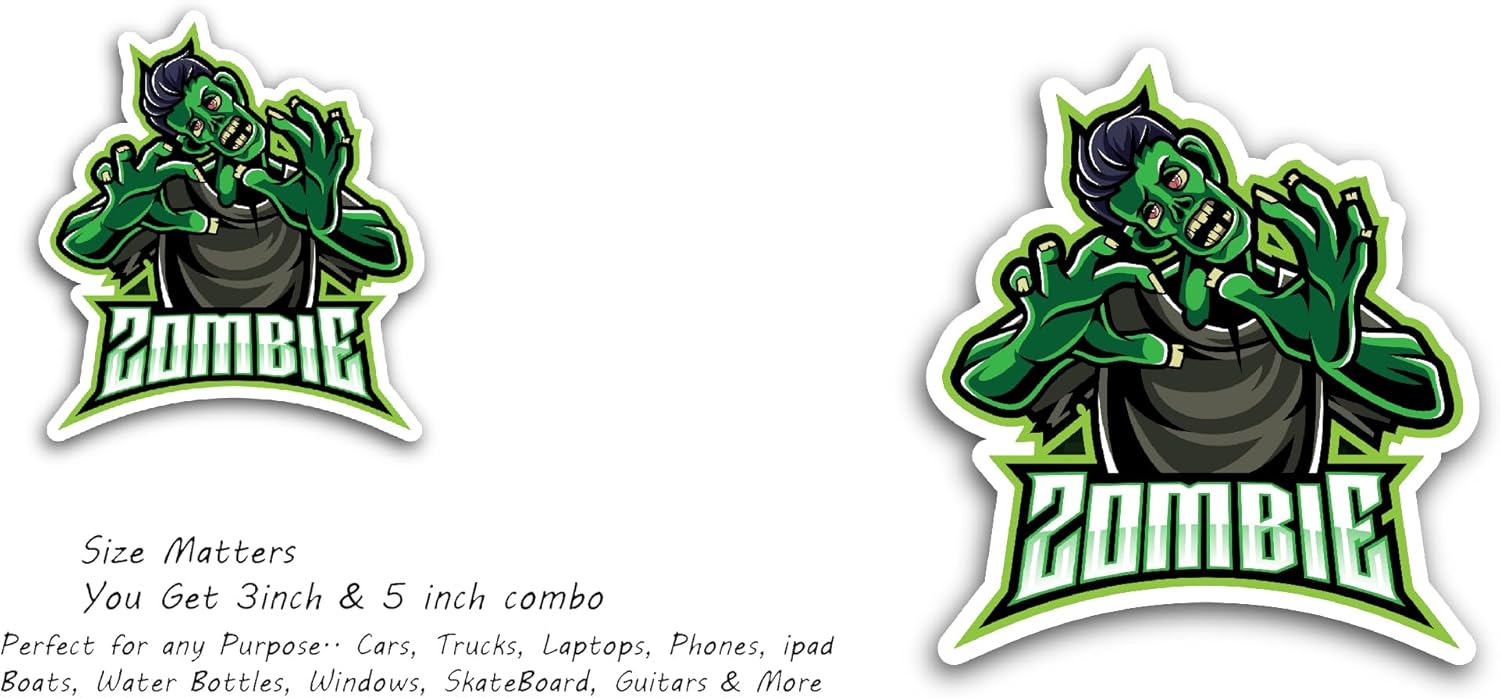 2 (Pieces) 3" and 5" Vinyl Zombie Sticker, Waterproof Vinyl Decals for Many Purpose Like Cars, Trucks, Laptops, Phones, Windows and More