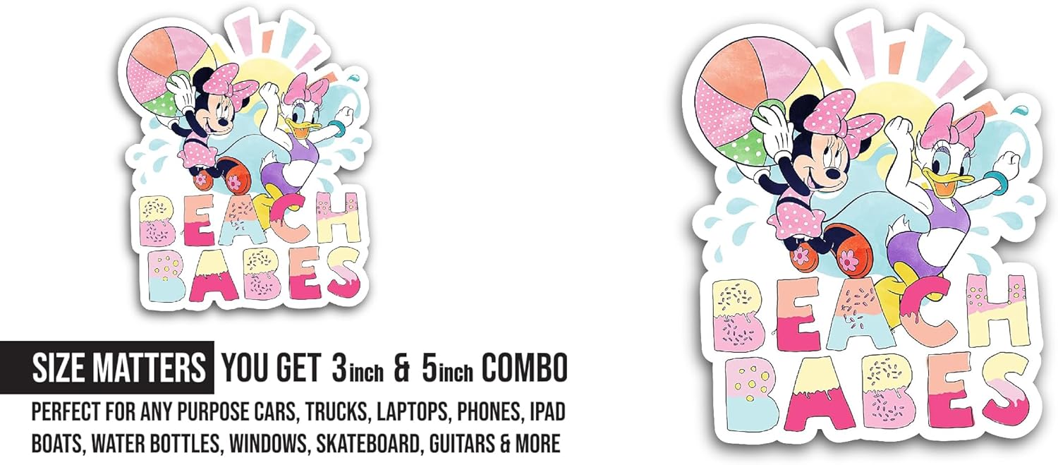 2 (Pieces) 3" and 5" Beach Babes Sticker, Waterproof Vinyl Decals for Many Purpose Like Cars, Trucks, Laptops, Phones, Windows and More