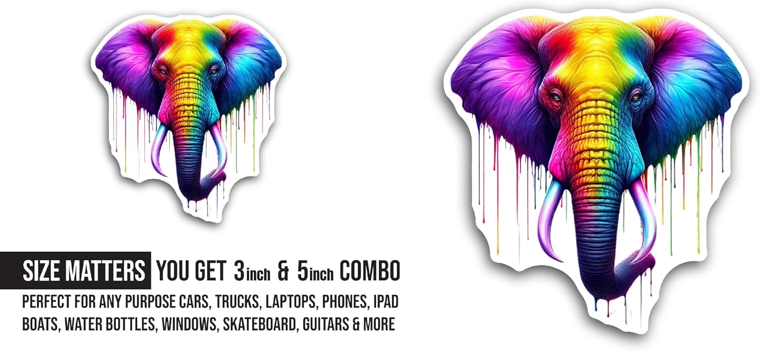 2 (Pieces) 3" and 5" Elephant Sticker, Waterproof Vinyl Decals for Many Purpose Like Cars, Trucks, Laptops, Phones, Windows and More