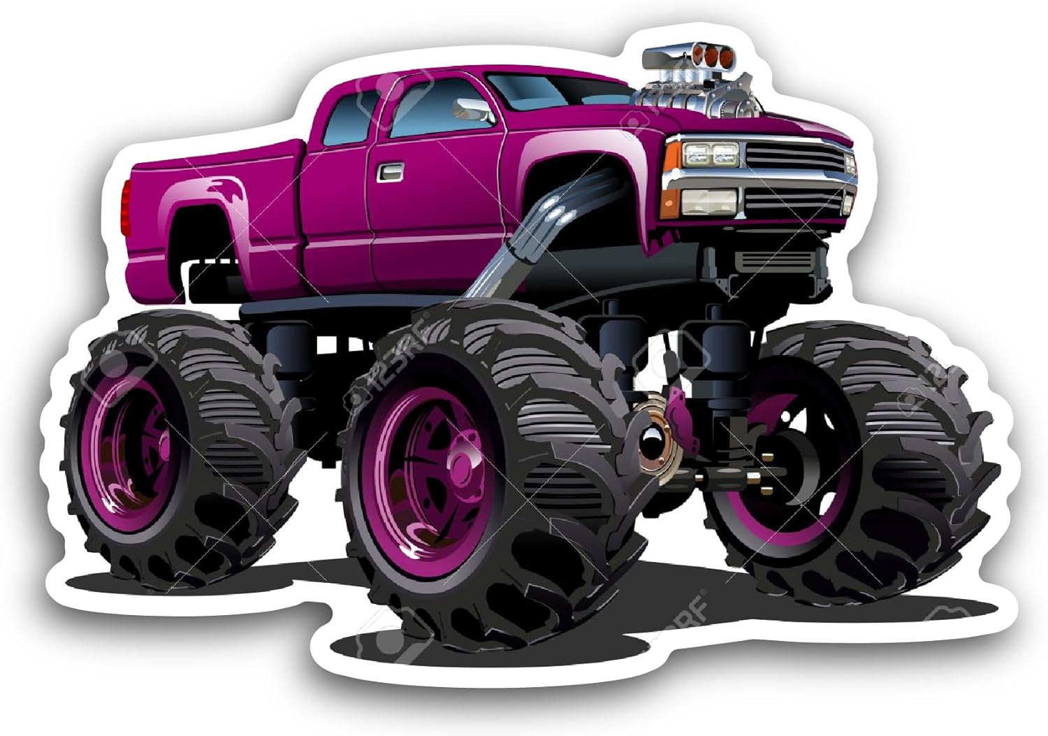 2 (Pieces) 3" and 5" Pink Monster Truck Sticker, Waterproof Vinyl Decals for Many Purpose Like Cars, Trucks, Laptops, Phones, Windows and More
