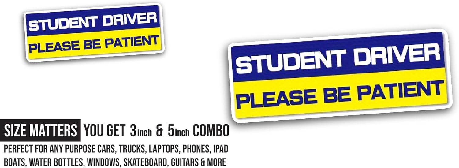 2 (Pieces) 3" and 5" Please Be Patient Sticker, Waterproof Vinyl Decals for Many Purpose Like Cars, Trucks, Laptops, Phones, Windows and More