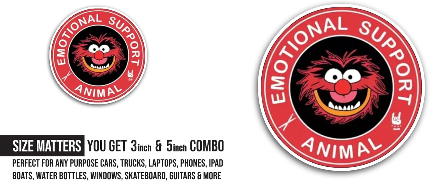 2 (Pieces) 3" and 5" Emotional Support Animal Text Sticker, Waterproof Vinyl Decals for Many Purpose Like Cars, Trucks, Laptops, Phones, Windows and More