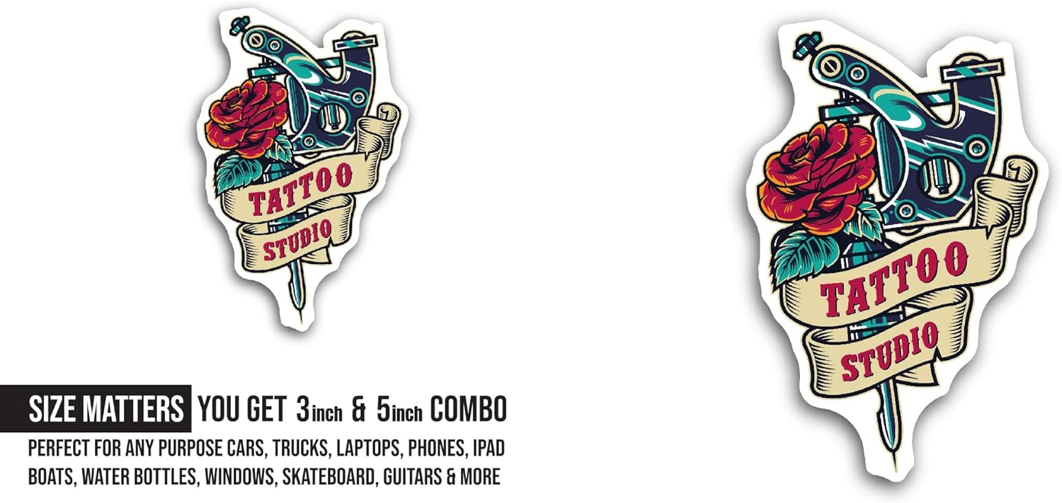 2 (Pieces) 3" and 5" Tattoo with Flower Sticker, Waterproof Vinyl Decals for Many Purpose Like Cars, Trucks, Laptops, Phones, Windows and More