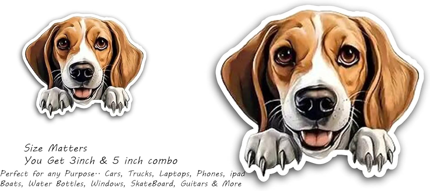 2 (Pieces) 3" and 5" Cute Beagle Dog Decal Sticker, Waterproof Vinyl Decals for Many Purpose Like Cars, Trucks, Laptops, Phones, Windows and More