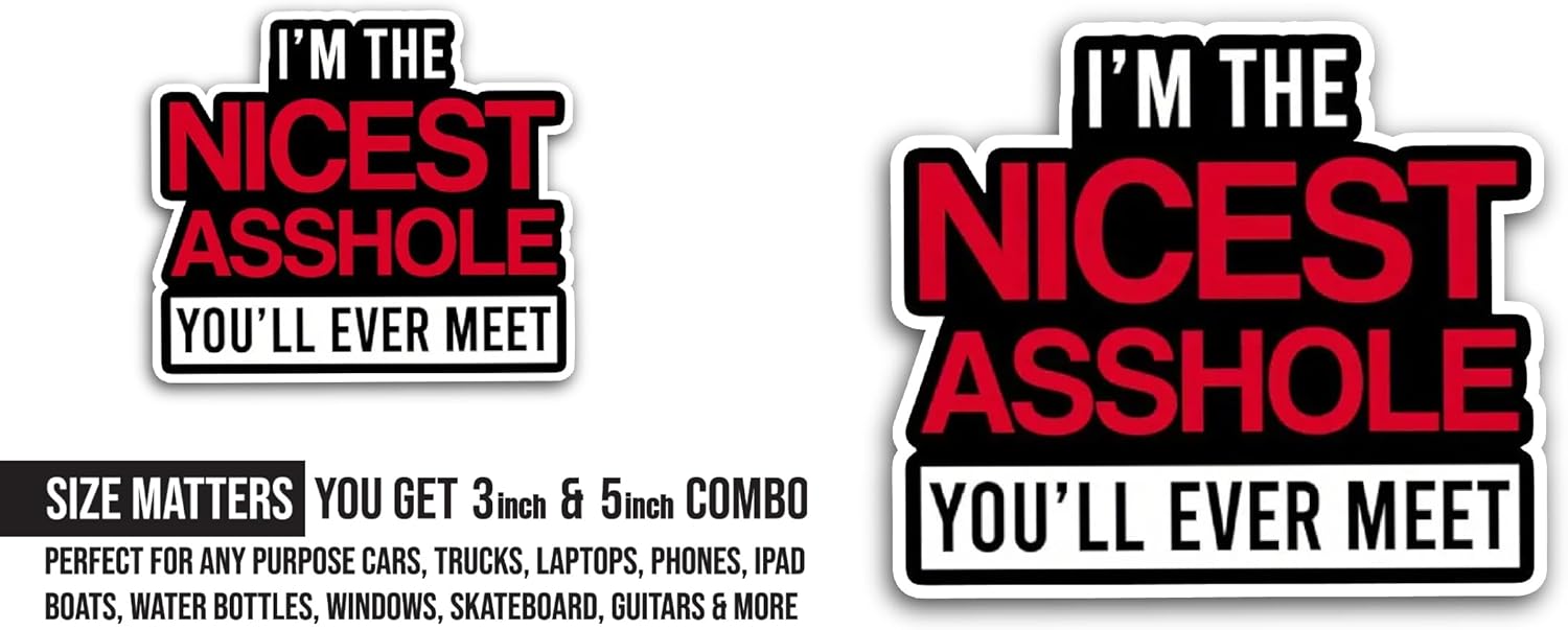 2 (Pieces) 3" and 5" I'am The Nicest Sticker, Waterproof Vinyl Decals for Many Purpose Like Cars, Trucks, Laptops, Phones, Windows and More
