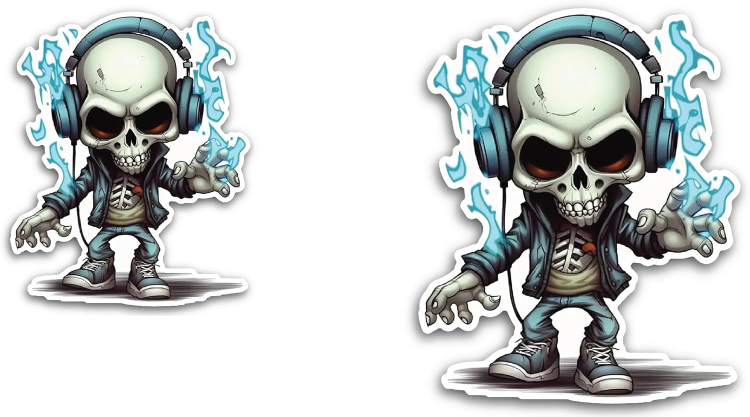2 (Pieces) 3" and 5" Skeleton Listening to Music with a Headphone Decal Sticker, Waterproof Vinyl Decals for Many Purpose Like Cars, Trucks, Laptops, Phones, Windows and More