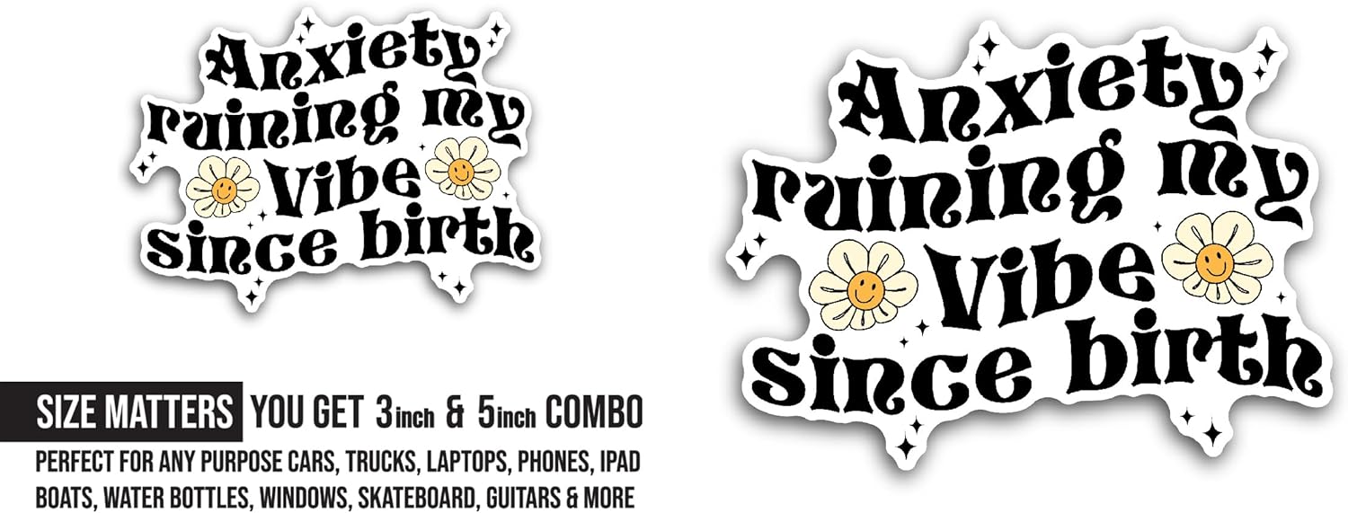 2 (Pieces) 3" and 5" Anxiety Ruining My Vibe Sticker, Waterproof Vinyl Decals for Many Purpose Like Cars, Trucks, Laptops, Phones, Windows and More