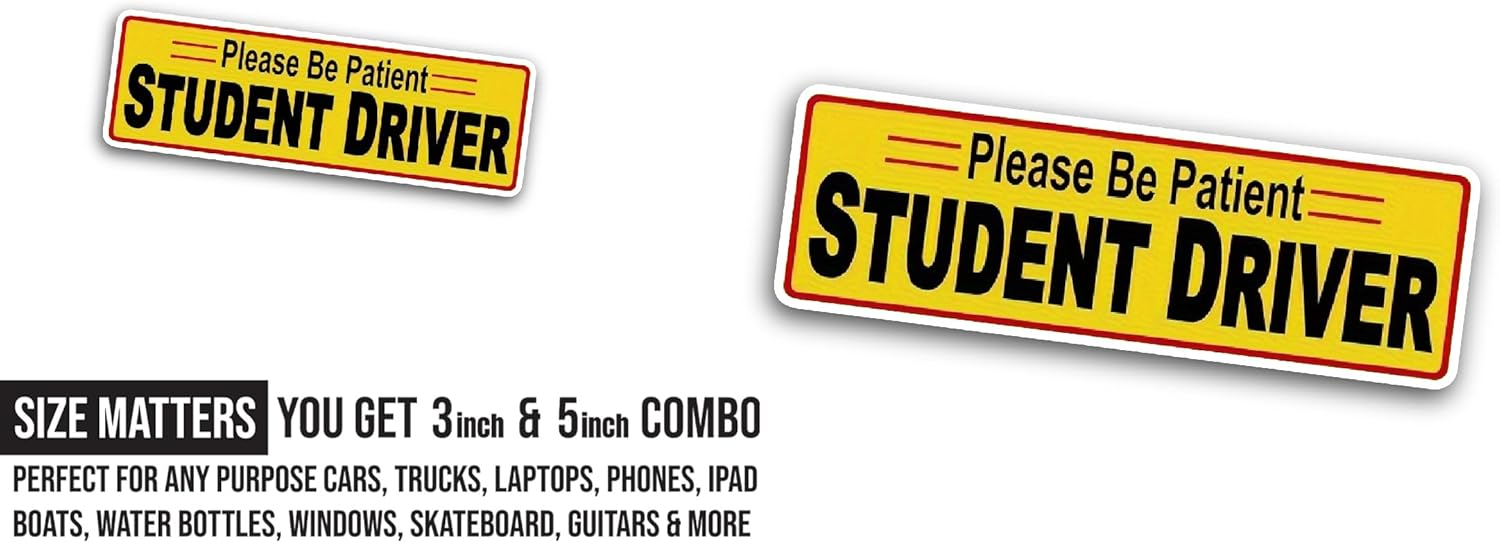 2 (Pieces) 3" and 5" Student Driver Sticker, Waterproof Vinyl Decals for Many Purpose Like Cars, Trucks, Laptops, Phones, Windows and More