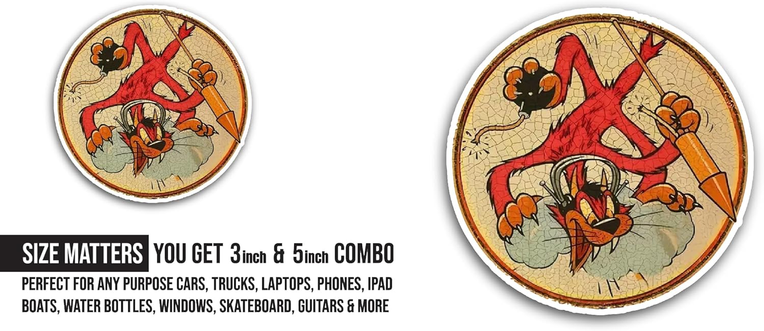 2 (Pieces) 3" and 5" Rocket Cat Sticker, Waterproof Vinyl Decals for Many Purpose Like Cars, Trucks, Laptops, Phones, Windows and More