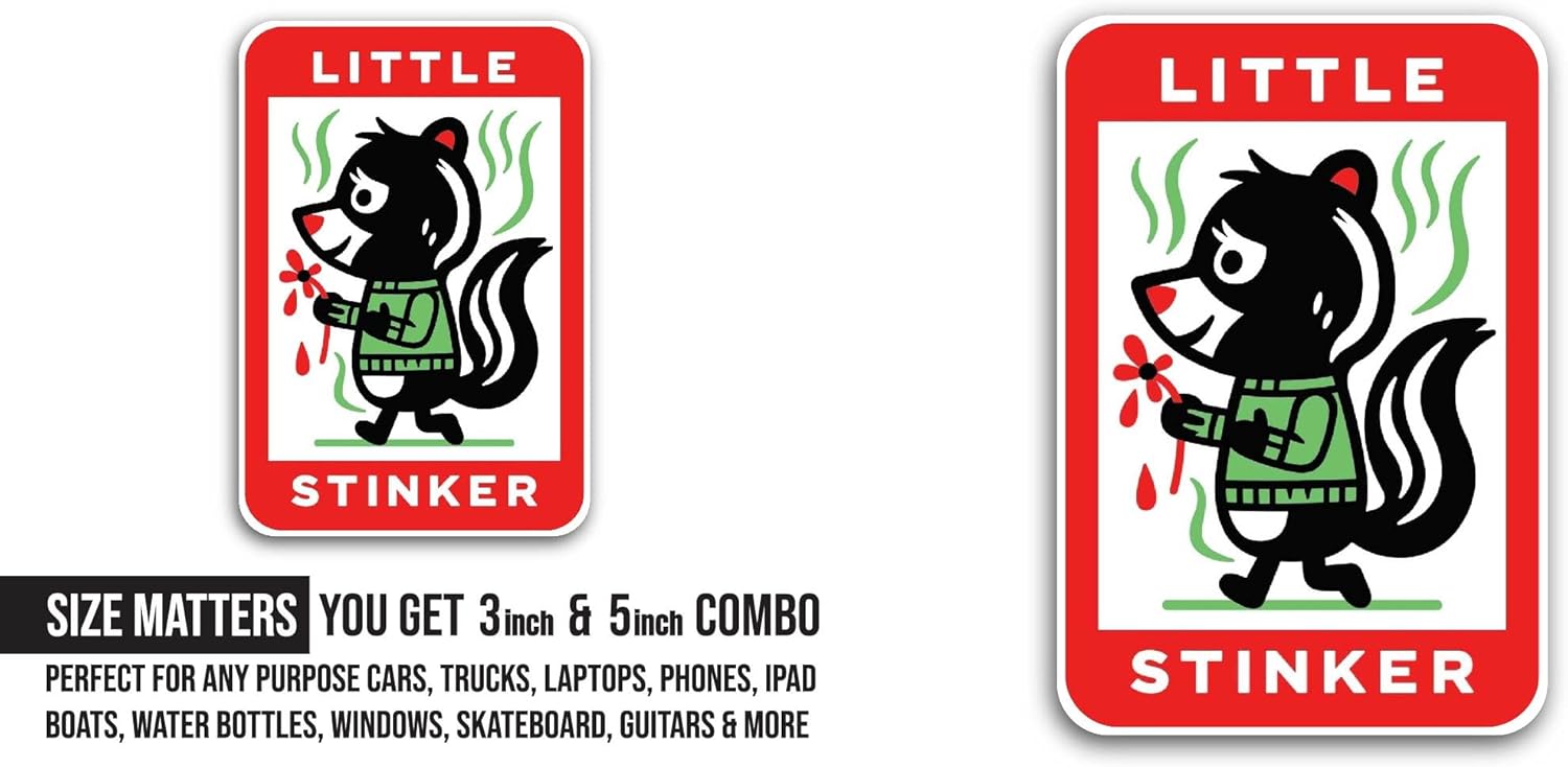2 (Pieces) 3" and 5" Little Stinker Sticker, Waterproof Vinyl Decals for Many Purpose Like Cars, Trucks, Laptops, Phones, Windows and More