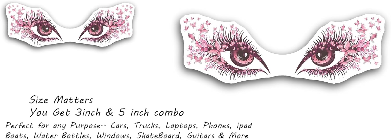 2 (Pieces) 3" and 5" Female Eyes with Long Lashes Sticker, Waterproof Vinyl Decals for Many Purpose Like Cars, Trucks, Laptops, Phones, Windows and More