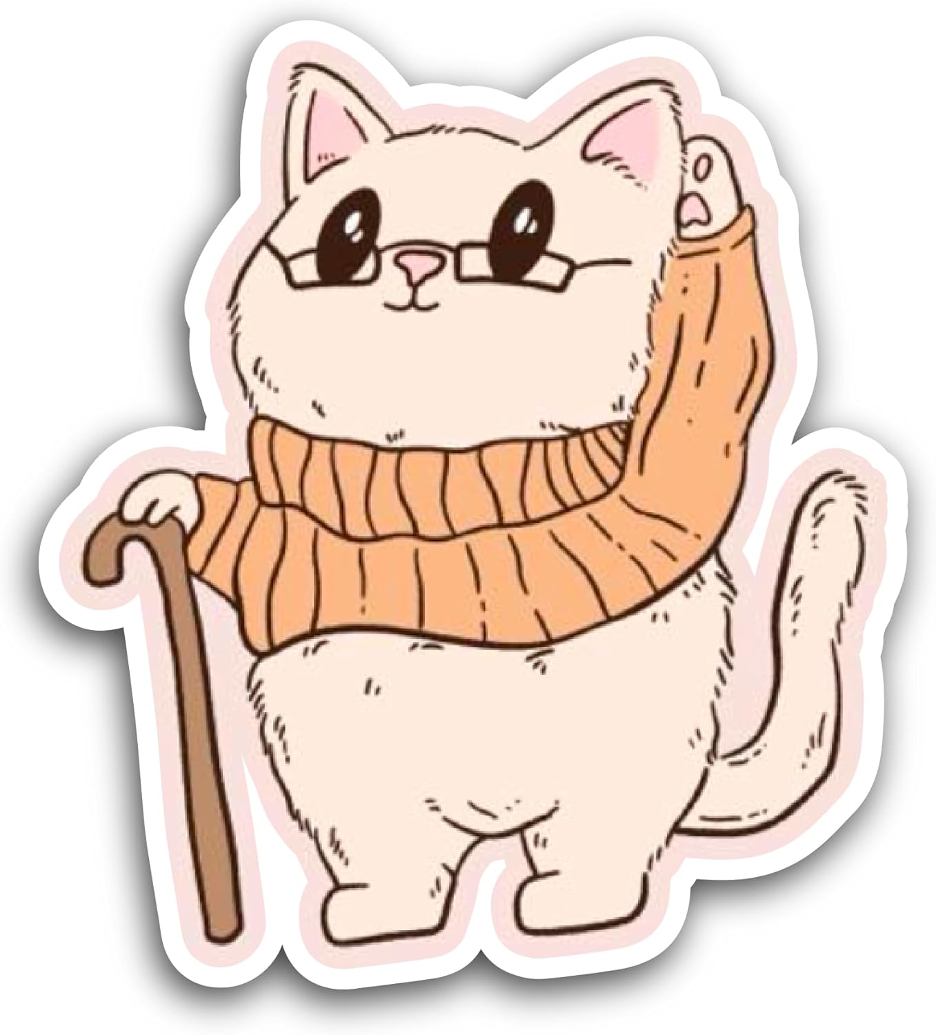 2 (Pieces) 3" and 5" Cute Cat with Glasses Sticker, Waterproof Vinyl Decals for Many Purpose Like Cars, Trucks, Laptops, Phones, Windows and More