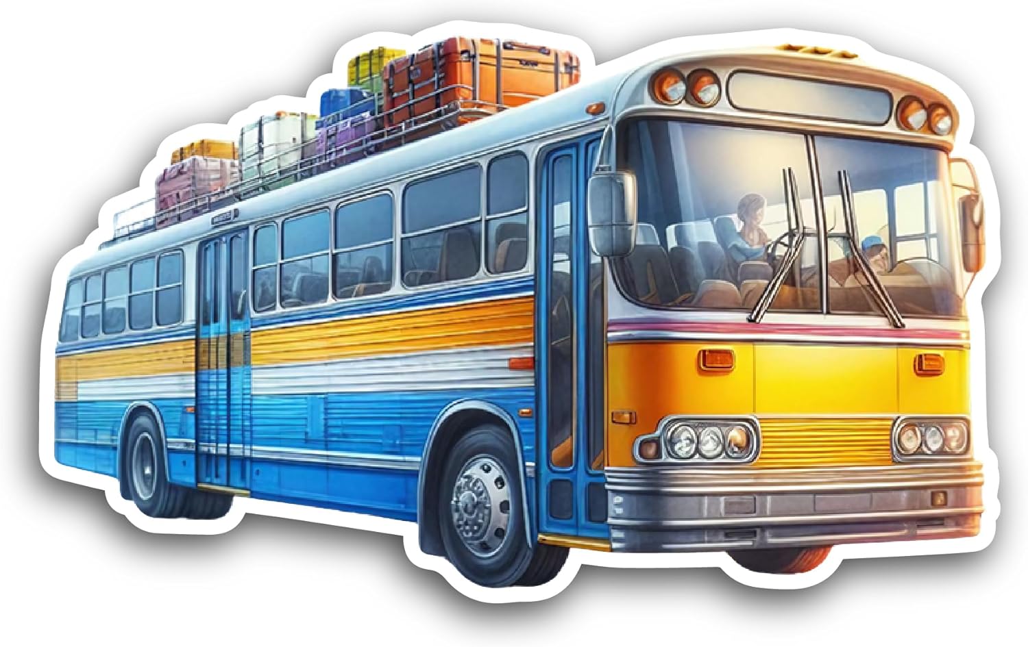 2 (Pieces) 3" and 5" Vintage Bus Sticker, Waterproof Vinyl Decals for Many Purpose Like Cars, Trucks, Laptops, Phones, Windows and More