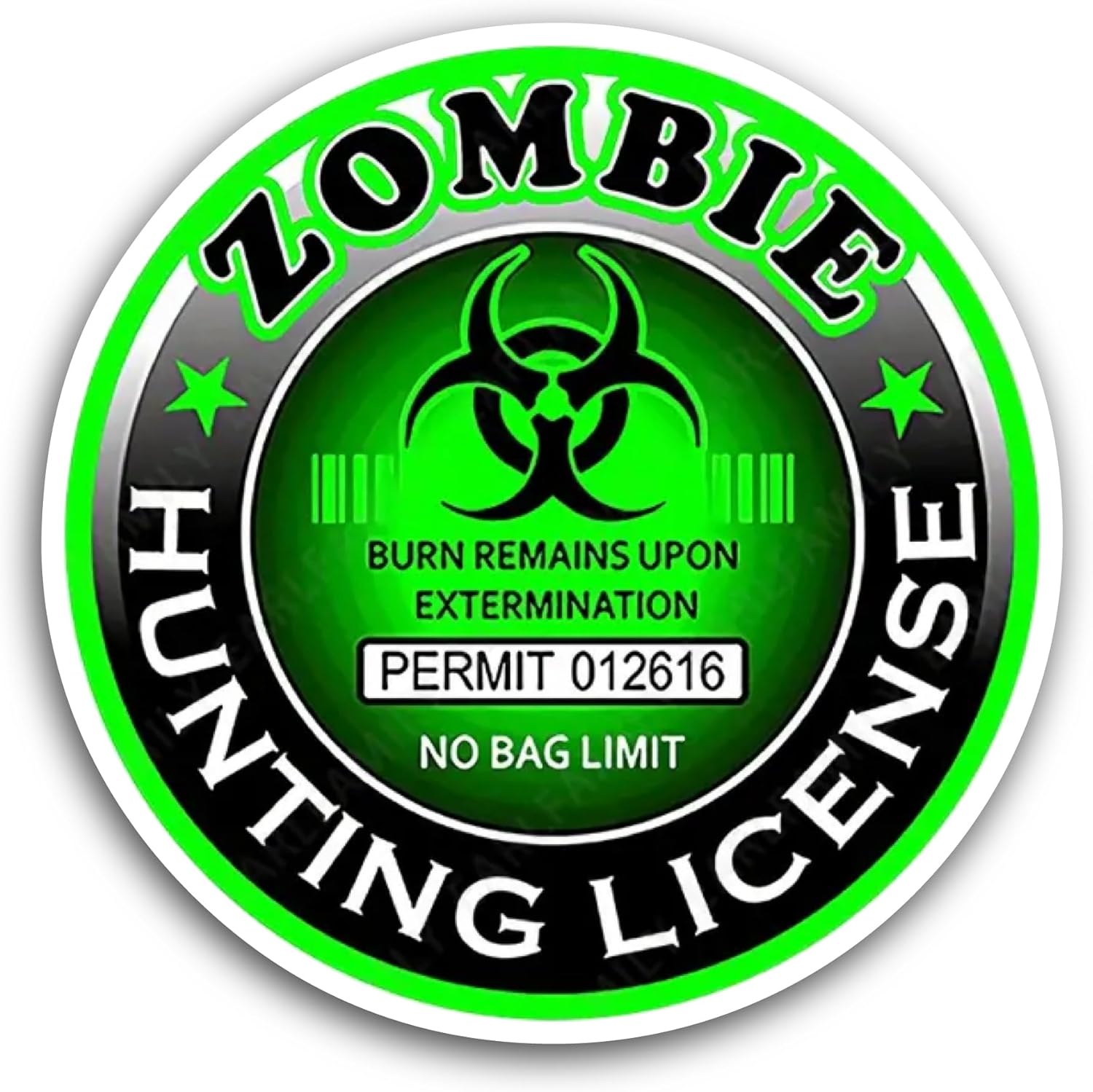 2 (Pieces) 3" and 5" Zombie Hunting Sticker, Waterproof Vinyl Decals for Many Purpose Like Cars, Trucks, Laptops, Phones, Windows and More