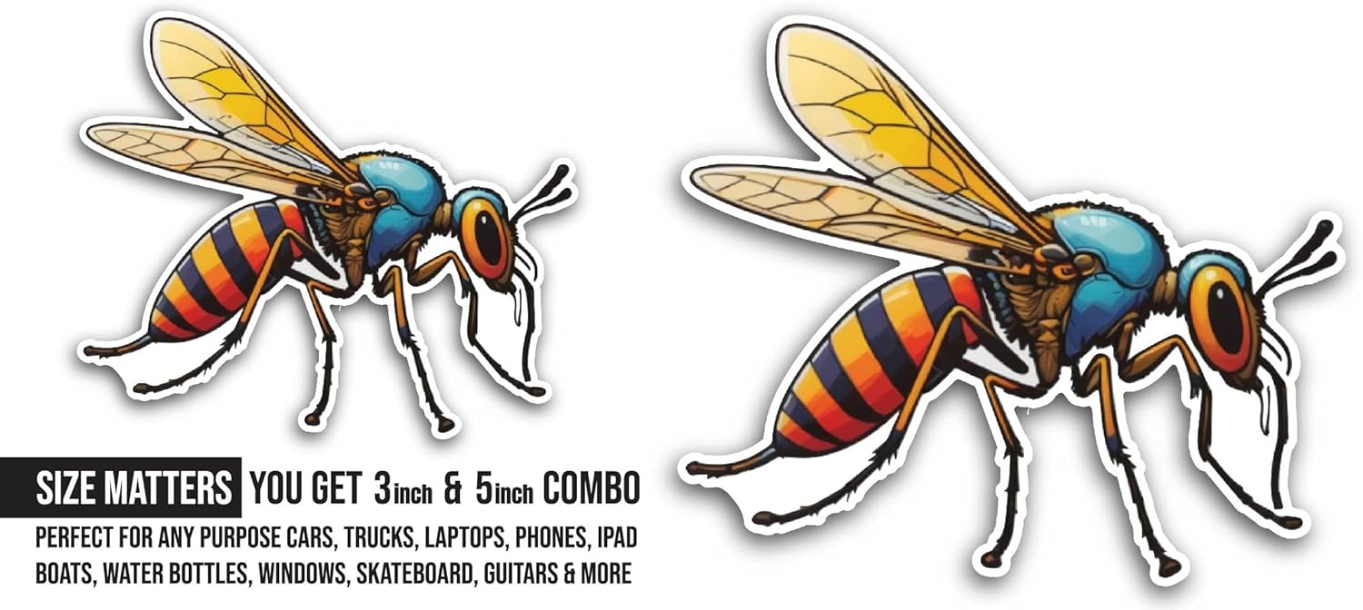 2 (Pieces) 3" and 5" Cute Cartoon Bee Sticker, Waterproof Vinyl Decals for Many Purpose Like Cars, Trucks, Laptops, Phones, Windows and More