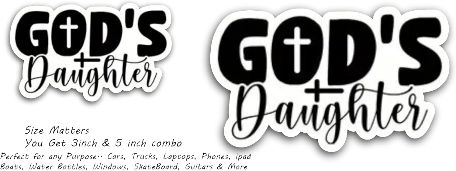2 (Pieces) 3" and 5" God's Daughter Cross Decal Sticker,Waterproof Vinyl Decals for Many Purpose Like Cars, Trucks, Laptops, Phones, Windows and More