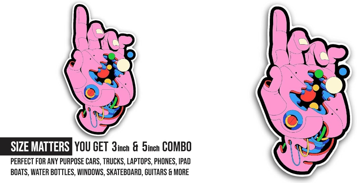 2 (Pieces) 3" and 5" Pink Hand Sticker, Waterproof Vinyl Decals for Many Purpose Like Cars, Trucks, Laptops, Phones, Windows and More