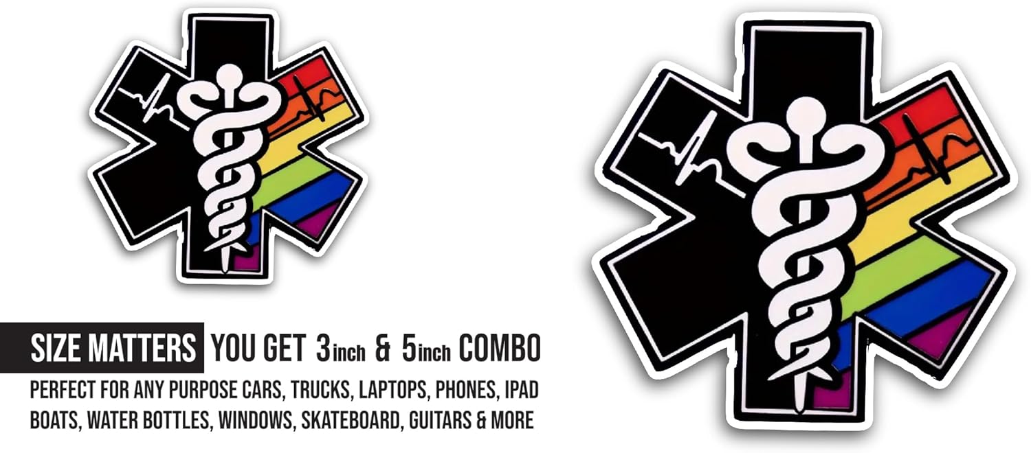 2 (Pieces) 3" and 5" Emergency Medical Services Symbol Sticker, Waterproof Vinyl Decals for Many Purpose Like Cars, Trucks, Laptops, Phones, Windows and More