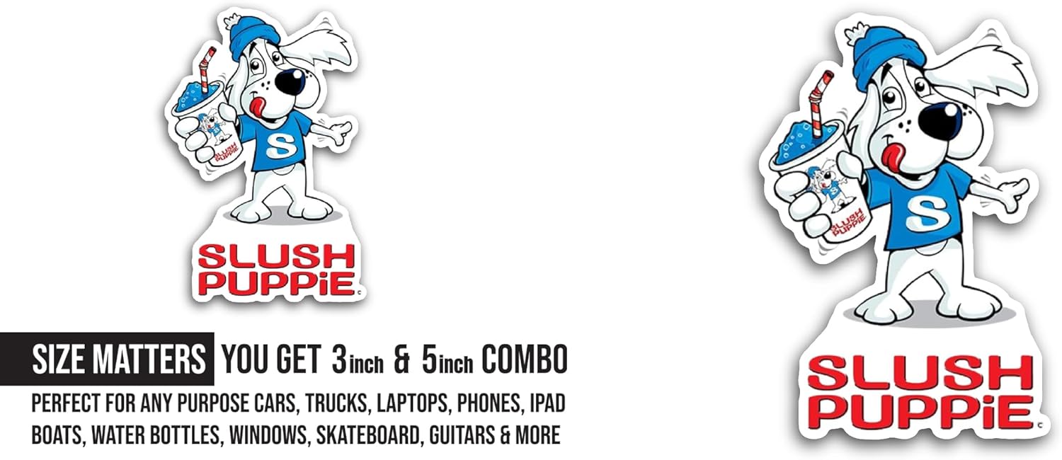 2 (Pieces) 3" and 5" Slush Puppie Sticker, Waterproof Vinyl Decals for Many Purpose Like Cars, Trucks, Laptops, Phones, Windows and More