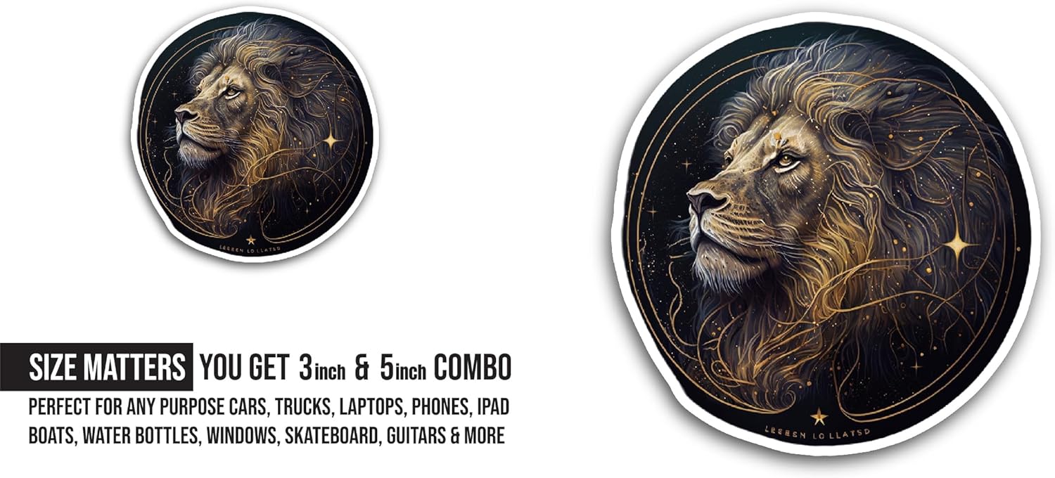 2 (Pieces) 3" and 5" Zodiac Sign Leo Sticker, Waterproof Vinyl Decals for Many Purpose Like Cars, Trucks, Laptops, Phones, Windows and More