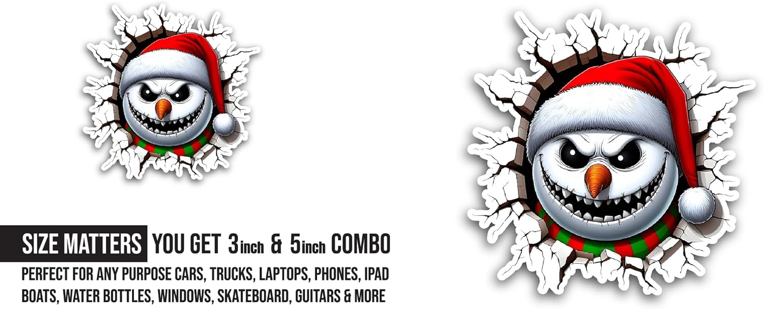 2 (Pieces) 3" and 5" Snowman Face Sticker, Waterproof Vinyl Decals for Many Purpose Like Cars, Trucks, Laptops, Phones, Windows and More