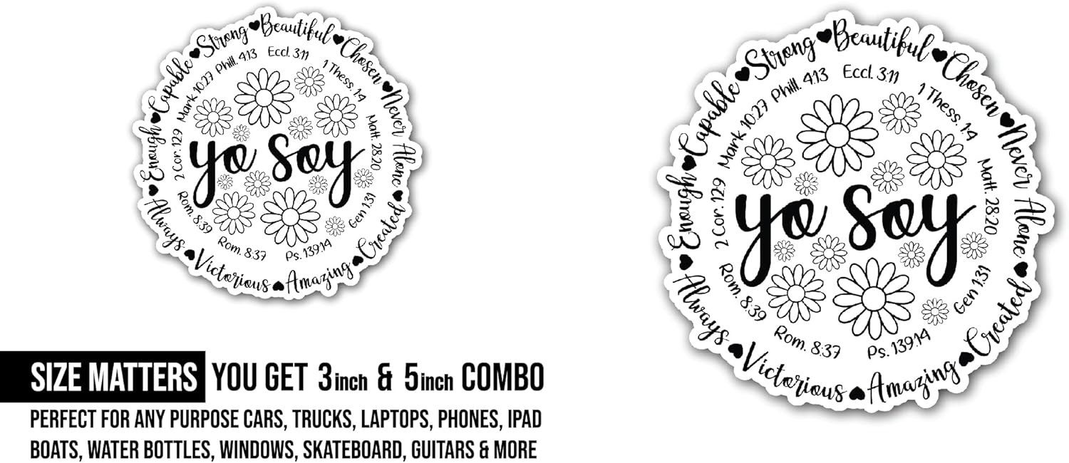 2 (Pieces) 3" and 5" Yo Soy Sticker, Waterproof Vinyl Decals for Many Purpose Like Cars, Trucks, Laptops, Phones, Windows and More