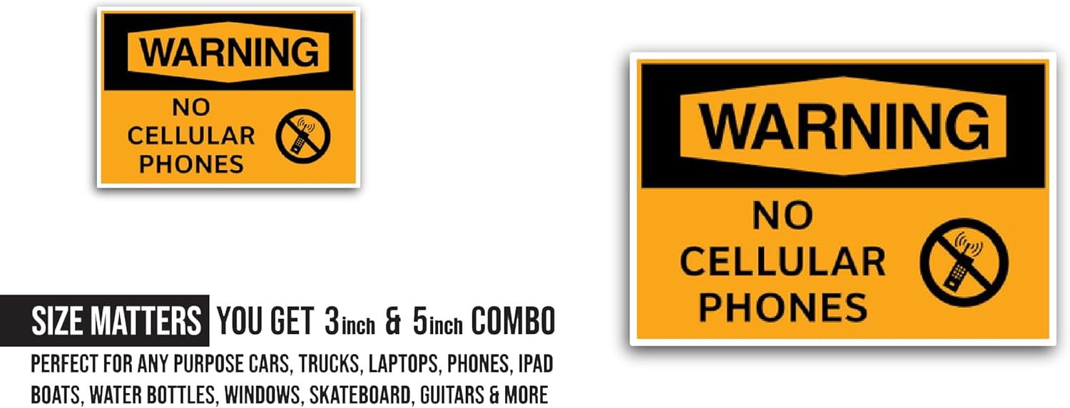 2 (Pieces) 3" and 5" No Cellular Phones Sticker, Waterproof Vinyl Decals for Many Purpose Like Cars, Trucks, Laptops, Phones, Windows and More