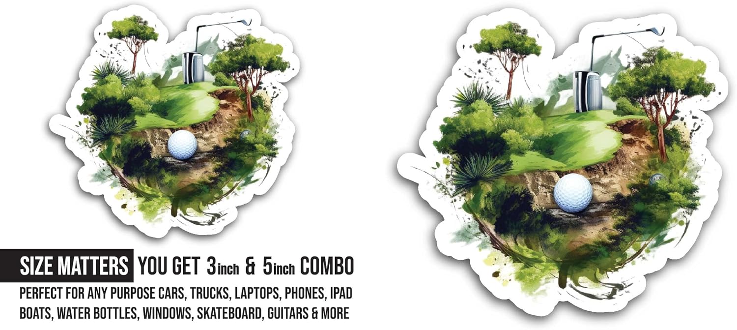 2 (Pieces) 3" and 5" Golf Course with Grass Sticker, Waterproof Vinyl Decals for Many Purpose Like Cars, Trucks, Laptops, Phones, Windows and More