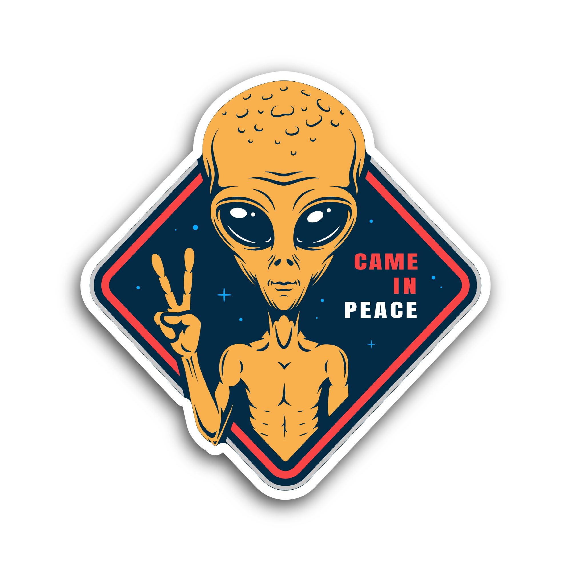 2 (Pieces) 3" and 5" Alien Showing Peace Sign Sticker, Waterproof Vinyl Decals for Many Purpose Like