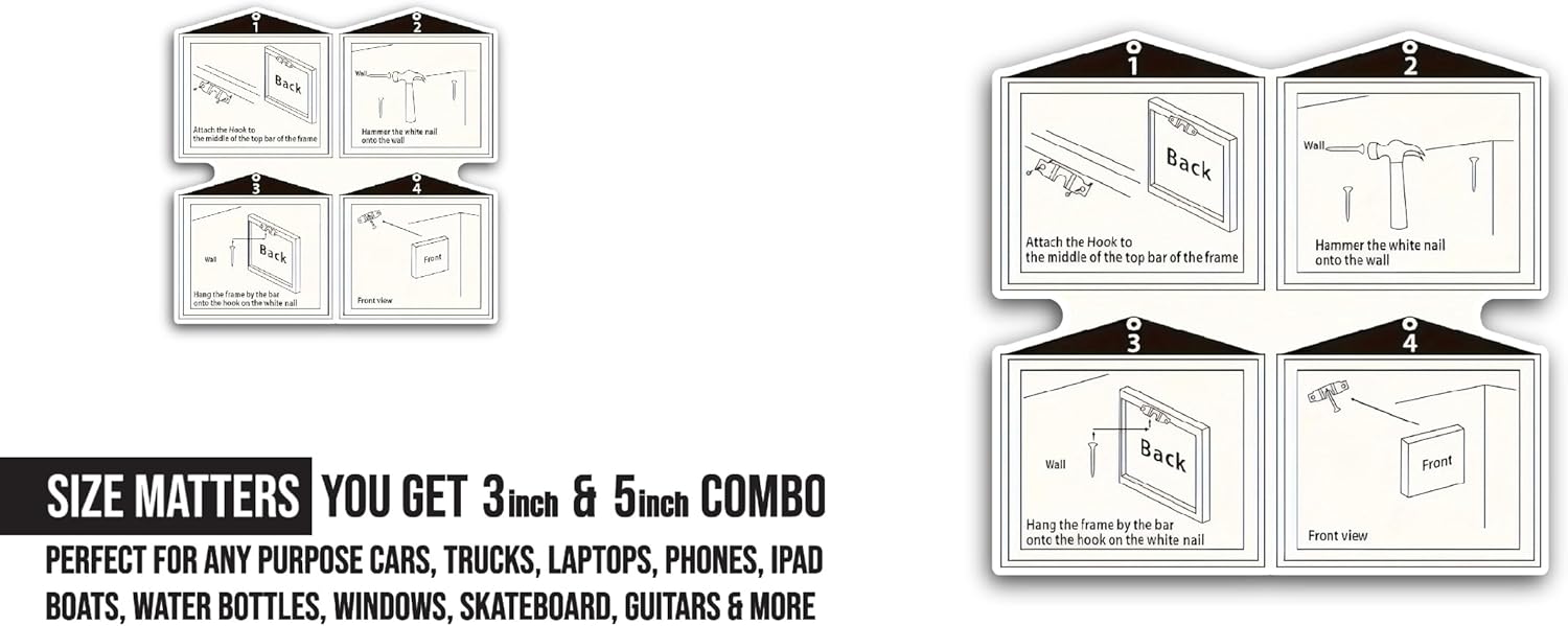 2 (Pieces) 3" and 5" Installation Steps Sticker, Waterproof Vinyl Decals for Many Purpose Like Cars, Trucks, Laptops, Phones, Windows and More