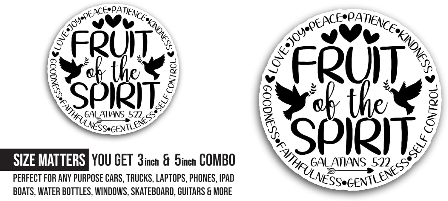 2 (Pieces) 3" and 5" The Fruit of The Spirit Text Sticker, Waterproof Vinyl Decals for Many Purpose Like Cars, Trucks, Laptops, Phones, Windows and More