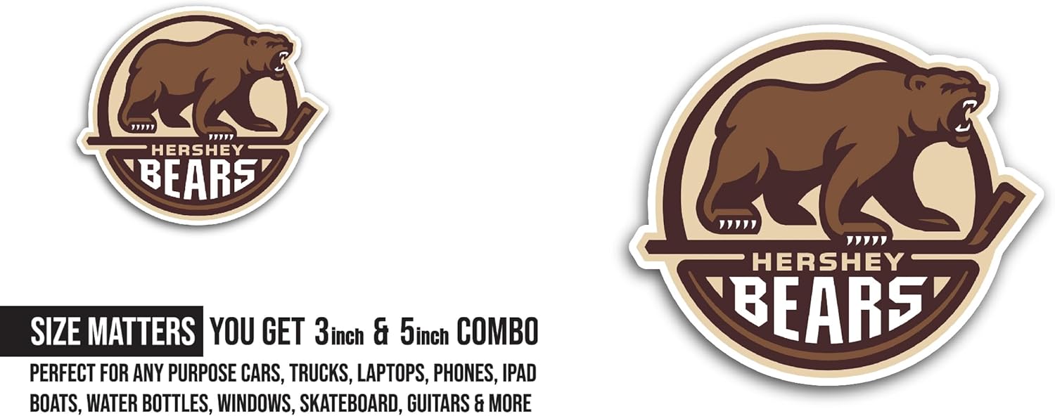 2 (Pieces) 3" and 5" Hershey Bears Sticker, Waterproof Vinyl Decals for Many Purpose Like Cars, Trucks, Laptops, Phones, Windows and More