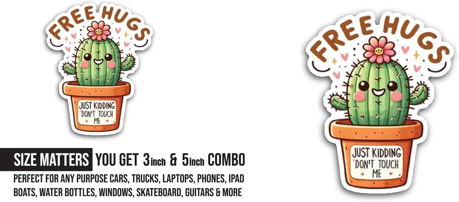 2 (Pieces) 3" and 5" Free Hugs Sticker, Waterproof Vinyl Decals for Many Purpose Like Cars, Trucks, Laptops, Phones, Windows and More