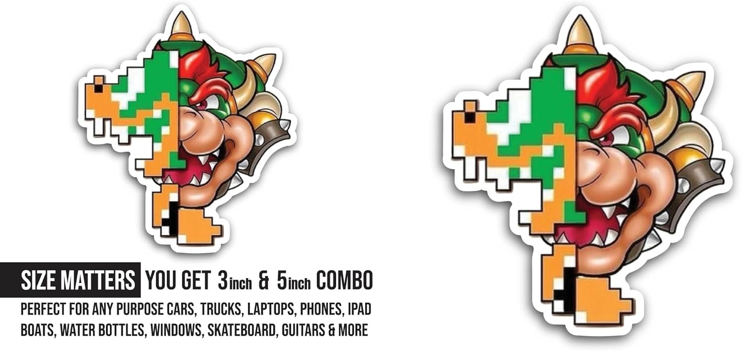 2 (Pieces) 3" and 5" Video Game Character Sticker, Waterproof Vinyl Decals for Many Purpose Like Cars, Trucks, Laptops, Phones, Windows and More